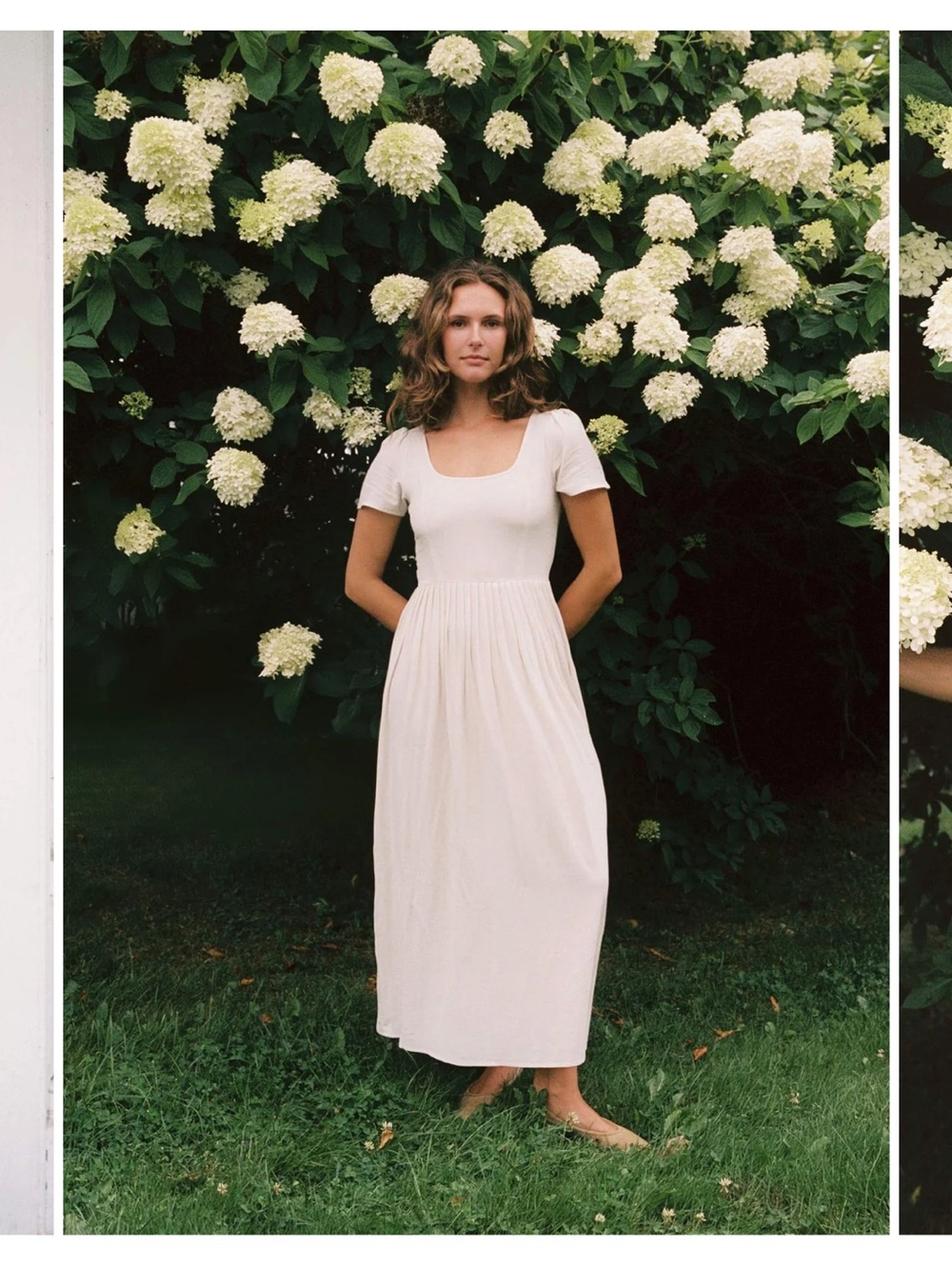Women's Scoop Neck Short Sleeve Midi Dress in Cream